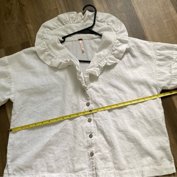 [Free People] The Simple Pleasures Cotton Linen Blend Ruffle Collar Top Small - Picture 7 of 9